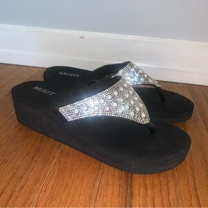 MIXIT Bedazzled Wedge Flip Flops